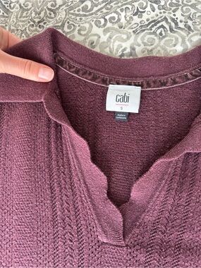 CAbi Women's small V-Neck Knit Polo in Plum